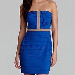Gianni Bini Mini Dress M Cobalt Blue Illusion Cut-out Strapless Sexy Bodycon